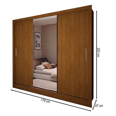 Guarda-Roupa Casal Colie 3 Portas 3 Gavetas com Espelho Cinamomo - Panorama Móveis