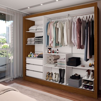 Guarda-Roupa Casal Colie 3 Portas 3 Gavetas com Espelho Cinamomo - Panorama Móveis