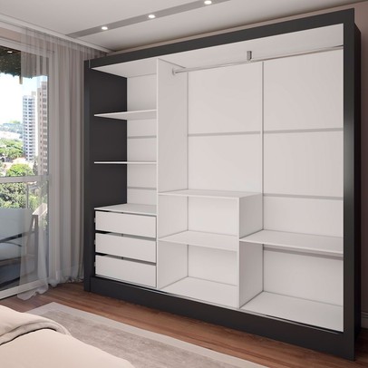 Guarda-Roupa Casal Colie 3 Portas 3 Gavetas com Espelho Preto - Panorama Móveis