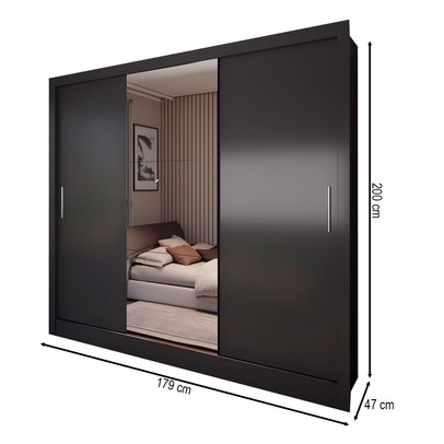 Guarda-Roupa Casal Colie 3 Portas 3 Gavetas com Espelho Preto - Panorama Móveis