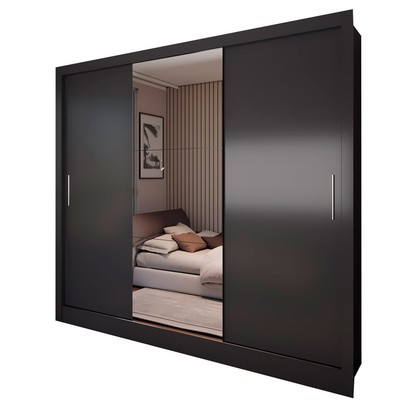 Guarda-Roupa Casal Colie 3 Portas 3 Gavetas com Espelho Preto - Panorama Móveis