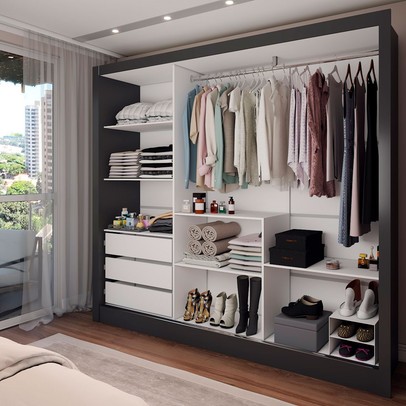 Guarda-Roupa Casal Colie 3 Portas 3 Gavetas com Espelho Preto - Panorama Móveis