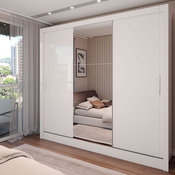 Guarda-Roupa Casal Colie Slim 3 Portas com Espelho Branco - Panorama Móveis