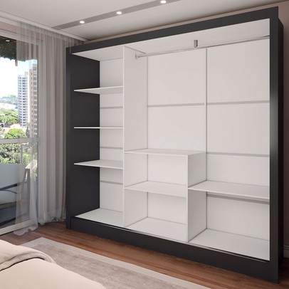 Guarda-Roupa Casal Colie Slim 3 Portas com Espelho Preto - Panorama Móveis