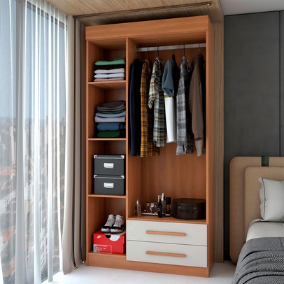 Guarda-Roupa Solteiro Sublime 3 Portas 2 Gavetas com Espelho Cinamomo/Off White - Panorama Móveis