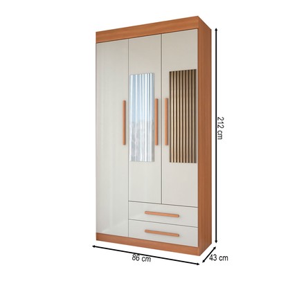 Guarda-Roupa Solteiro Sublime 3 Portas 2 Gavetas com Espelho Cinamomo/Off White - Panorama Móveis