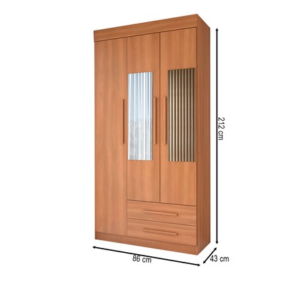 Guarda-Roupa Solteiro Sublime 3 Portas 2 Gavetas com Espelho Cinamomo - Panorama Móveis