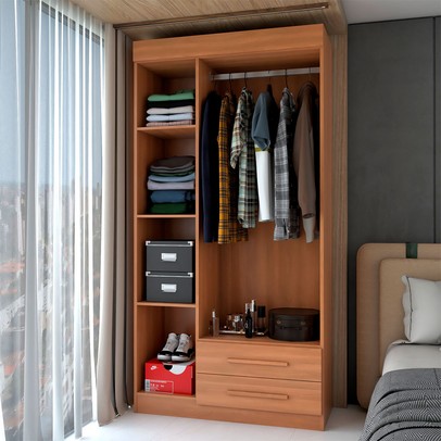 Guarda-Roupa Solteiro Sublime 3 Portas 2 Gavetas com Espelho Cinamomo - Panorama Móveis