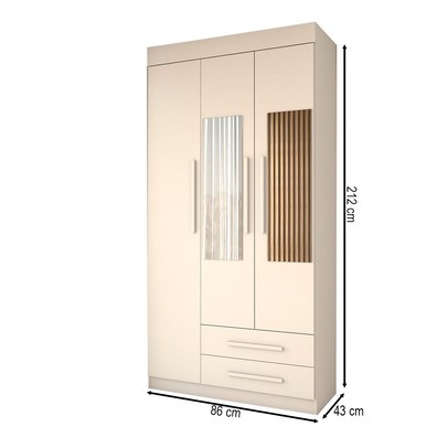 Guarda-Roupa Solteiro Sublime 3 Portas 2 Gavetas com Espelho Branco - Panorama Móveis