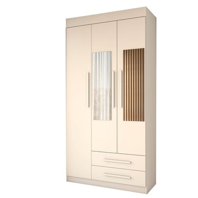 Guarda-Roupa Solteiro Sublime 3 Portas 2 Gavetas com Espelho Branco - Panorama Móveis