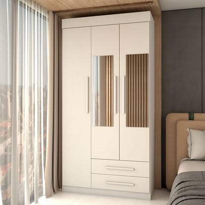 Guarda-Roupa Solteiro Sublime 3 Portas 2 Gavetas com Espelho Branco - Panorama Móveis