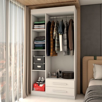 Guarda-Roupa Solteiro Sublime 3 Portas 2 Gavetas com Espelho Branco - Panorama Móveis