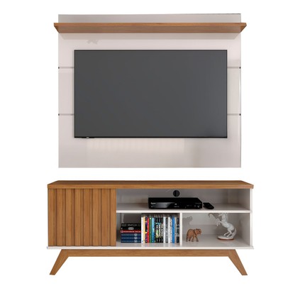 Rack com Painel para TV Até 55 Polegadas Luxe 1 Porta 1 Prataleira Off White/Freijó - Panorama Móveis