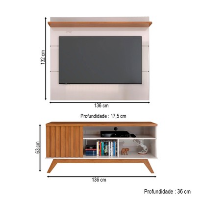 Rack com Painel para TV Até 55 Polegadas Luxe 1 Porta 1 Prataleira Off White/Freijó - Panorama Móveis
