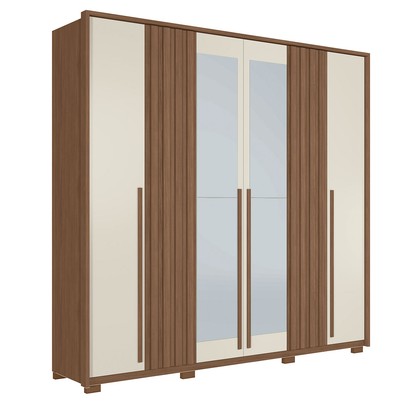 Guarda-Roupa Casal Coimbra 6 Portas 4 Gavetas com Espelho Ripado 16524 Jatoba/Areia - Santos Andirá