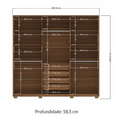 Guarda-Roupa Casal Coimbra 6 Portas 4 Gavetas com Espelho Ripado 16524 Jatoba/Areia - Santos Andirá