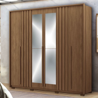 Guarda-Roupa Casal Coimbra 6 Portas 4 Gavetas com Espelho Ripado 16524 Jatoba - Santos Andirá