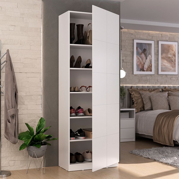 Sapateira Lia 1 Porta 5 Prateleiras 100% Mdf  Branco - Pnr Móveis