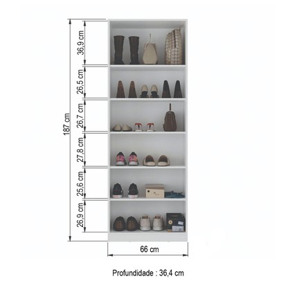 Sapateira Lia 1 Porta 5 Prateleiras 100% Mdf  Branco - Pnr Móveis