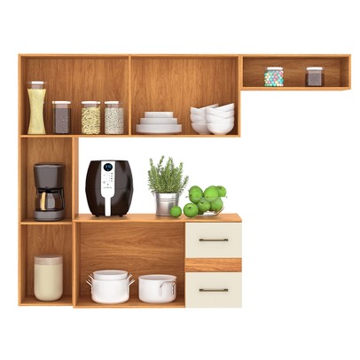 Cozinha Compacta Gianna 7 Portas 2 Gaveta Cinamomo/Off White - Pnr Móveis