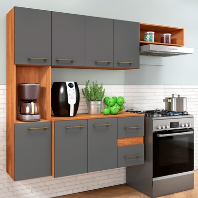 Cozinha Compacta Gianna 7 Portas 2 Gaveta Cinamomo/Grafite - Pnr Móveis