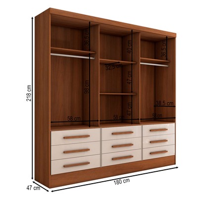 Guarda-Roupa Casal Maragogi 3 Portas 9 Gavetas com Espelho Cinamomo/Off White - Panorama Móveis