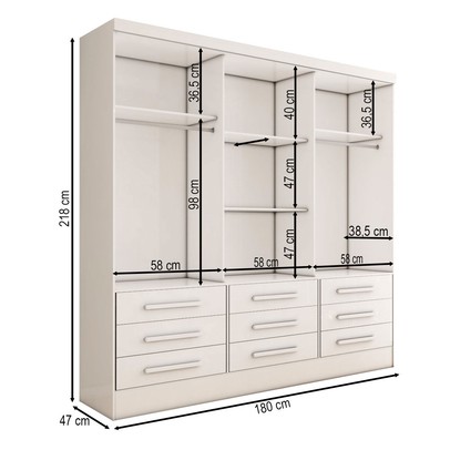 Guarda-Roupa Casal Maragogi 3 Portas 9 Gavetas com Espelho Branco - Panorama Móveis