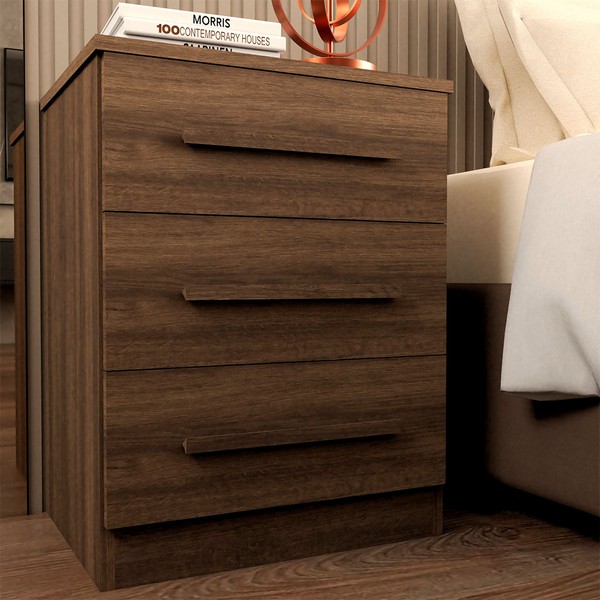 Mesa de Cabeceira Tulum com 3 Gavetas Imbuia - Panorama Móveis