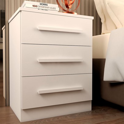Mesa de Cabeceira Tulum com 3 Gavetas Branco - Panorama Móveis
