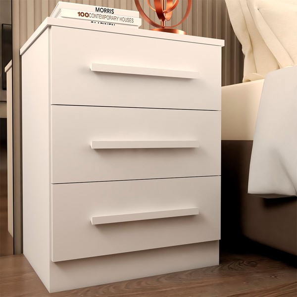 Mesa de Cabeceira Tulum com 3 Gavetas Branco - Panorama Móveis