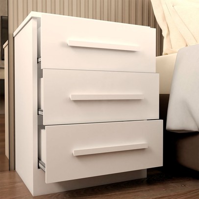 Mesa de Cabeceira Tulum com 3 Gavetas Branco - Panorama Móveis