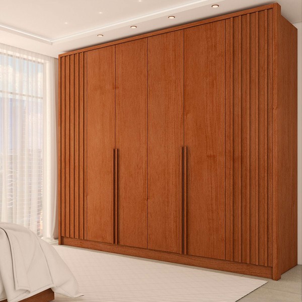 Guarda-Roupa Casal Matira 6 Portas 4 Gavetas Ripado Cinamomo - Panorama Móveis