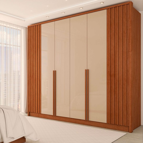 Guarda-Roupa Casal Matira 6 Portas 4 Gavetas Ripado Cinamomo/Off White - Panorama Móveis