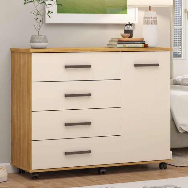 Cômoda Flora 1 Porta 4 Gavetas Cinamon/Off-White - Demóbile