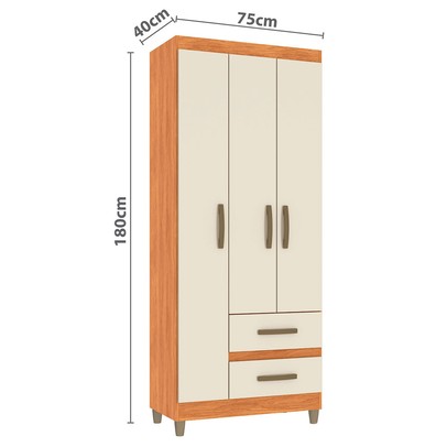 Guarda-Roupa Solteiro Sole 3 Portas 2 Gavetas Cinamomo/Off White - Pnr Móveis