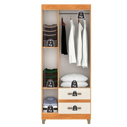 Guarda-Roupa Solteiro Sole 3 Portas 2 Gavetas Cinamomo/Off White - Pnr Móveis