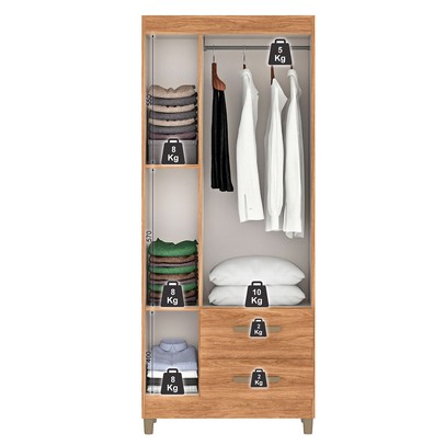 Guarda-Roupa Solteiro Sole 3 Portas 2 Gavetas Mel - Pnr Móveis