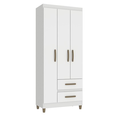 Guarda-Roupa Solteiro Sole 3 Portas 2 Gavetas Branco - Pnr Móveis