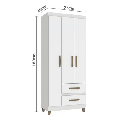 Guarda-Roupa Solteiro Sole 3 Portas 2 Gavetas Branco - Pnr Móveis