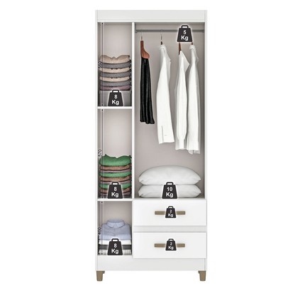 Guarda-Roupa Solteiro Sole 3 Portas 2 Gavetas Branco - Pnr Móveis