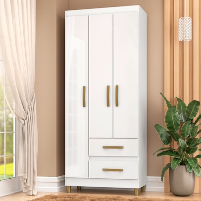 Guarda-Roupa Solteiro Sole 3 Portas 2 Gavetas Branco - Pnr Móveis