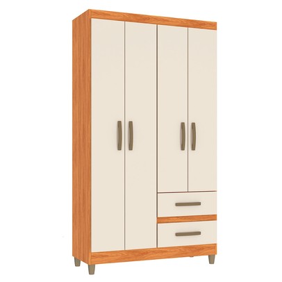 Guarda-Roupa Solteiro Dória 4 Portas 2 Gavetas Cinamomo/Off White - Pnr Móveis