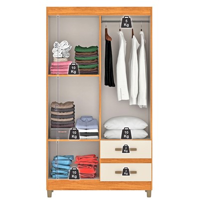 Guarda-Roupa Solteiro Dória 4 Portas 2 Gavetas Cinamomo/Off White - Pnr Móveis