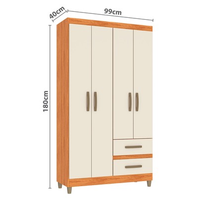 Guarda-Roupa Solteiro Dória 4 Portas 2 Gavetas Cinamomo/Off White - Pnr Móveis