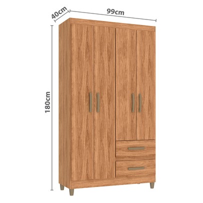 Guarda-Roupa Solteiro Dória 4 Portas 2 Gavetas Mel - Pnr Móveis