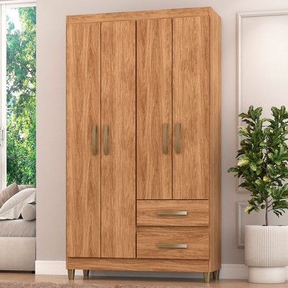 Guarda-Roupa Solteiro Dória 4 Portas 2 Gavetas Mel - Pnr Móveis