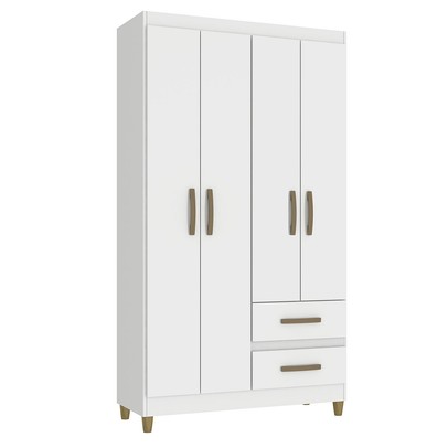 Guarda-Roupa Solteiro Dória 4 Portas 2 Gavetas Branco - Pnr Móveis
