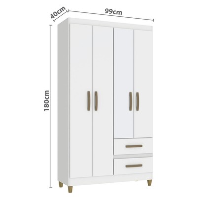 Guarda-Roupa Solteiro Dória 4 Portas 2 Gavetas Branco - Pnr Móveis