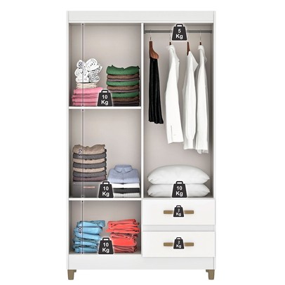 Guarda-Roupa Solteiro Dória 4 Portas 2 Gavetas Branco - Pnr Móveis
