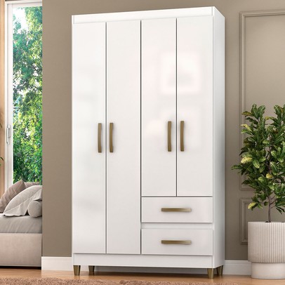 Guarda-Roupa Solteiro Dória 4 Portas 2 Gavetas Branco - Pnr Móveis